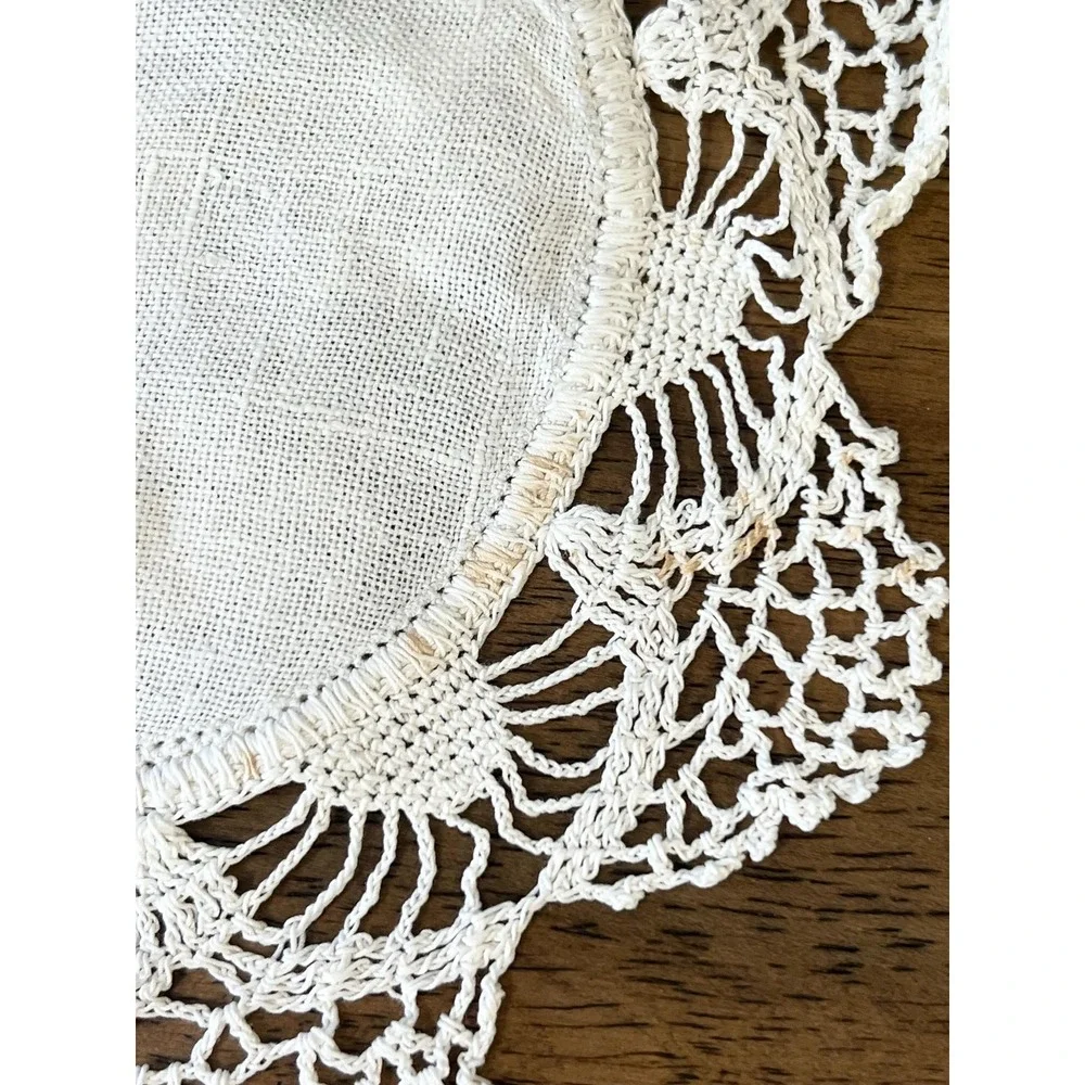 Three vintage lace doilies linen crochet off white cottagecore grandmacore
